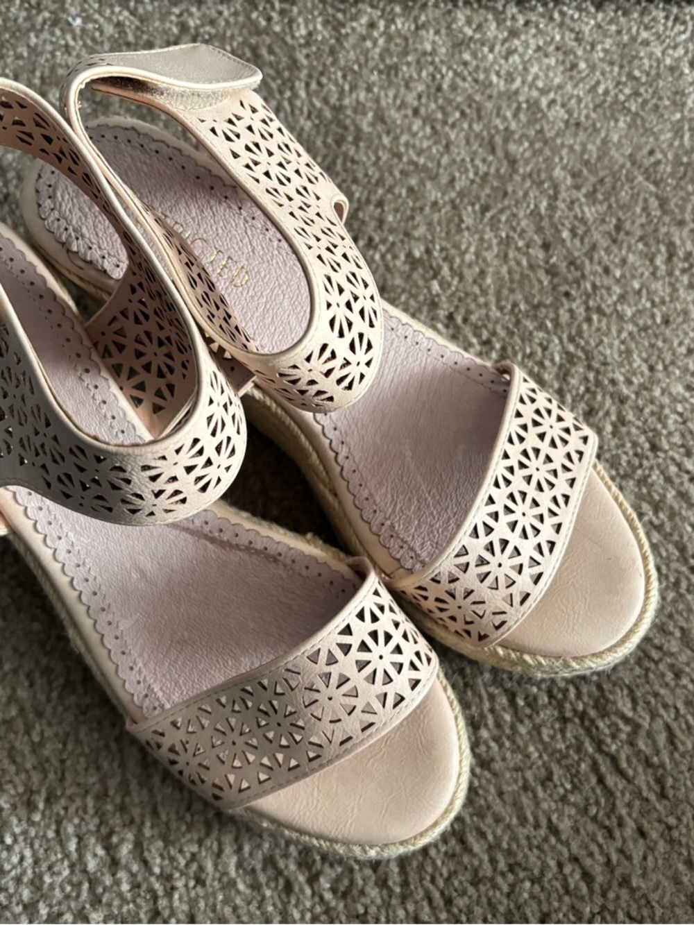 Women’s Laser-Cut Espadrille Wedge Sandals - Blush Pink